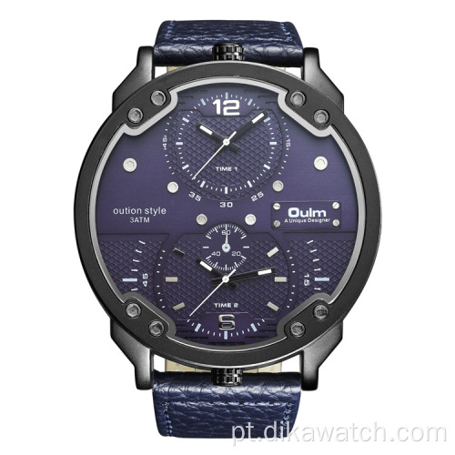 OULM 48mm relógios de couro com mostrador grande de quartzo masculino esporte de luxo casual relógios de pulso pequenos relógios com design exclusivo de três mostradores